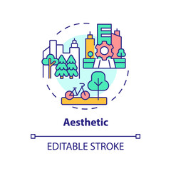 Aesthetic concept icon. Green recreational zones. Sustainable city design abstract idea thin line illustration. Isolated outline drawing. Editable stroke. Arial, Myriad Pro-Bold fonts used