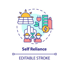 Obraz premium Self reliance concept icon. Eco friendly technology. Sustainable city design abstract idea thin line illustration. Isolated outline drawing. Editable stroke. Arial, Myriad Pro-Bold fonts used