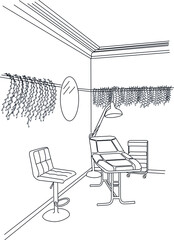 Beauty salon interior , Set of equipment for hairdresser, accessories, equipment, hairdresser, contour, doodle