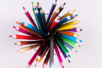 Fototapeta premium Top view of a set of colored pencils.