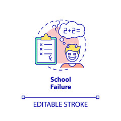 School failure concept icon. Poor academic performance. Risk factors abstract idea thin line illustration. Isolated outline drawing. Editable stroke. Arial, Myriad Pro-Bold fonts used