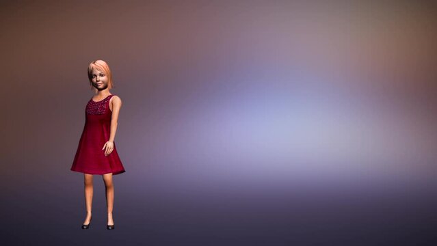 Cartoon girl in a red dress clean background