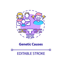 Genetic causes concept icon. Inherited illness. Conduct disorder causes abstract idea thin line illustration. Isolated outline drawing. Editable stroke. Arial, Myriad Pro-Bold fonts used