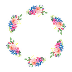 Watercolor frame of flower flowers and leaves on a white background
