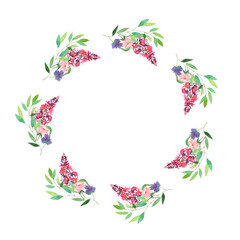 Watercolor frame of flower flowers and leaves on a white background