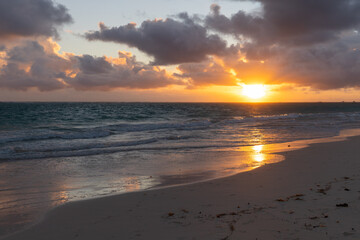 Shiny sunrise over Atlantic Ocean. Bavaro beach