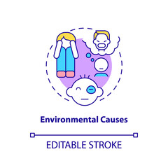 Environmental causes concept icon. Strass and trauma. Conduct disorder causes abstract idea thin line illustration. Isolated outline drawing. Editable stroke. Arial, Myriad Pro-Bold fonts used