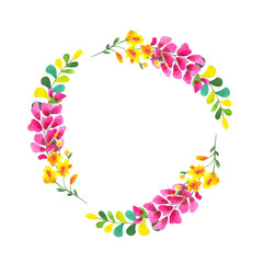 Watercolor frame of flower flowers and leaves on a white background