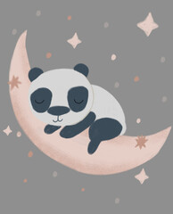 panda sleeps heavily on the moon