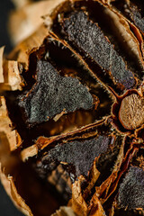 fermented black garlic on the background