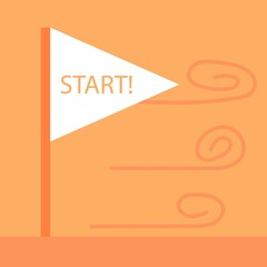 flag with the inscription start in orange tones