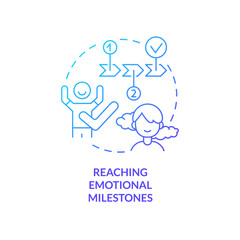 Reaching emotional milestones blue gradient concept icon. Child mental health abstract idea thin line illustration. Effective emotions expression. Isolated outline drawing. Myriad Pro-Bold font used