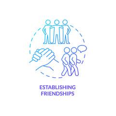 Establishing friendships blue gradient concept icon. Child development abstract idea thin line illustration. Building strong relationships. Isolated outline drawing. Myriad Pro-Bold font used