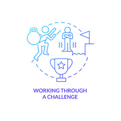 Working through challenge blue gradient concept icon. Stimulating growth through difficulties abstract idea thin line illustration. Isolated outline drawing. Myriad Pro-Bold font used
