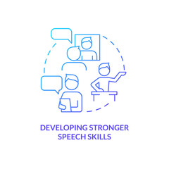 Developing stronger speech skills blue gradient concept icon. Child development abstract idea thin line illustration. Public speaking techniques. Isolated outline drawing. Myriad Pro-Bold font used