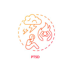 PTSD red gradient concept icon. Childhood psychological disorder abstract idea thin line illustration. Traumatic stressors. Anxiety state. Isolated outline drawing. Myriad Pro-Bold font used