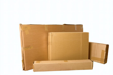 Cardboard boxes with furniture assembly kit on a white background.