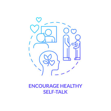 Encourage Healthy Self-talk Blue Gradient Concept Icon. Mental Strength Of Kids Abstract Idea Thin Line Illustration. Optimistic Voice In Head. Isolated Outline Drawing. Myriad Pro-Bold Font Used