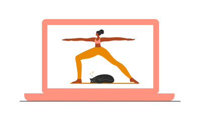 African American woman doing yoga at home. 