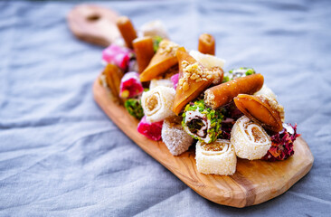 Traditional tea with locum sweets Turkish delight.