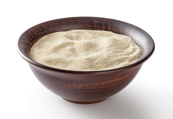 Semolina flour in ceremic bowl isolated on white background with clipping path