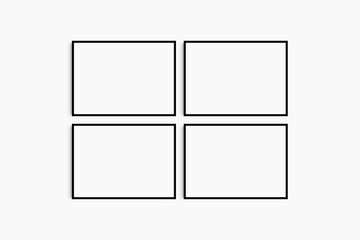 Horizontal frame mockup 7:5, 70x50, A4, A3, A2, A1 landscape. Set of four thin black frames. Gallery wall mockup, set of 4 frames. Clean, modern, minimalist, bright.