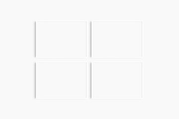 Horizontal frame mockup 7:5, 70x50, A4, A3, A2, A1 landscape. Set of four thin white frames. Gallery wall mockup, set of 4 frames. Clean, modern, minimalist, bright.