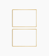 Horizontal frame mockup 7:5, 70x50, A4, A3, A2, A1 landscape. Set of two thin oak wood frames. Gallery wall mockup, set of 2 frames. Clean, modern, minimalist, bright.