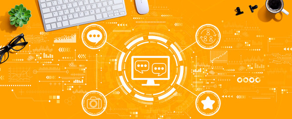 Social media theme with a computer keyboard and a mouse