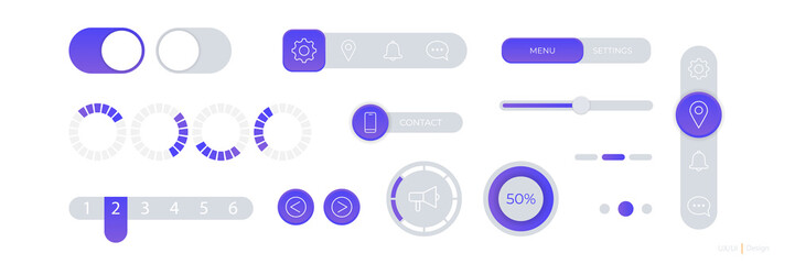 Web Design and Mobile App Interface Icon and Button Element. Vector UX UI Kit Template.