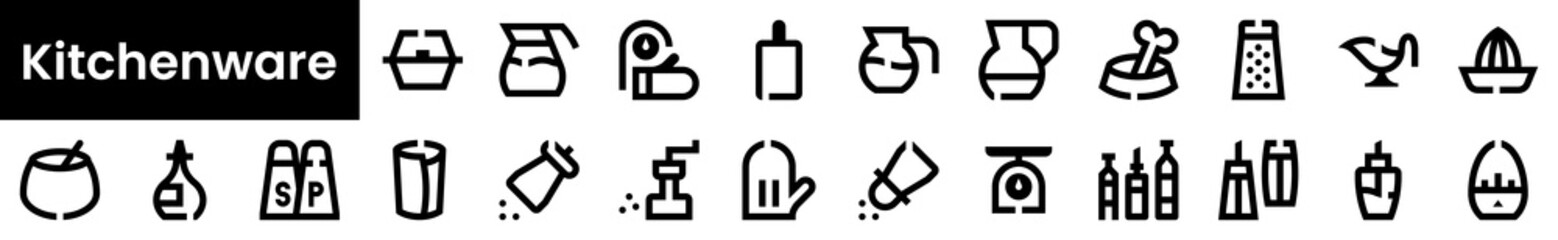 Set of kitchenware Icons. Black flat icon collection isolated on white Background