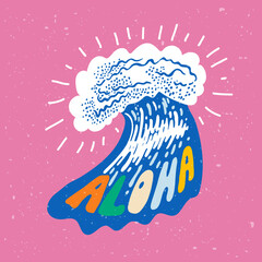Aloha surfing lettering. Vector calligraphy illustration © softulka