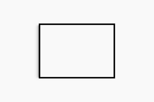 Horizontal frame mockup 7:5, 70x50, A4, A3, A2, A1 landscape. Single black frame mockup. Clean, modern, minimalist, bright.