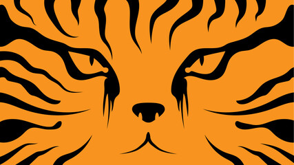 Wild cat illustration.Tiger illustration. Face of wild cat with orange background.