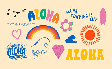 Hawaiian vector set. Aloha Hawaii elements collection