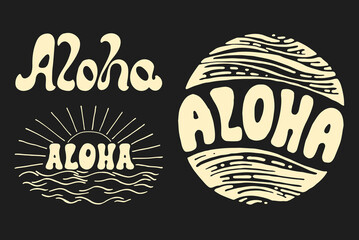 Aloha surfing lettering. Vector calligraphy illustration - obrazy, fototapety, plakaty