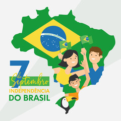 Happy brazil independence day people holding flag and toucan Vector