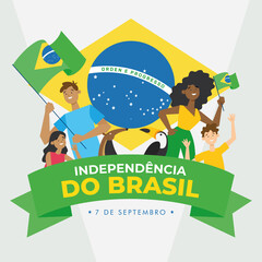 Brazil independence day poster people holding flag of Brazil Vector