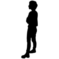 Black silhouette of girl with short hair in trousers and boots