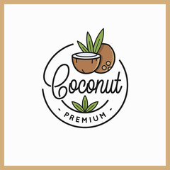 Coconut fruit logo. Rounded line of coconut slice