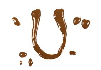 Wet mud alphabet letter U isolated on white, clipping path