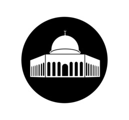 Al Aqsa Mosque vector icon. Al Aqsa Mosque in Jerusalem vector symbol on black round.