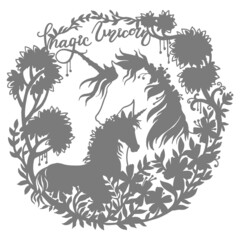 Papercut and cricut unicorn template vector illustration 1
