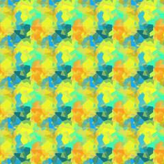 Seamless multi bright colored geometric shapes camouflage pattern illustration.