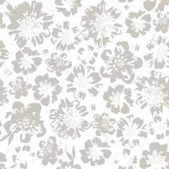 seamless abstract white  background with grey flowers. vector floral background. monochrome.