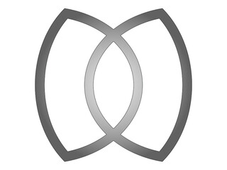 Grafika wektorowa przedstawiająca obiekt powstały w wyniku przekształceń figur geometrycznych i zastosowanie gradientu.