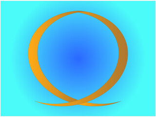 Grafika wektorowa przedstawiająca żółty obiekt umieszczony na niebieskim tle, powstały w wyniku przekształceń koła. Jest on wizualizacją greckiej litery omega. - obrazy, fototapety, plakaty