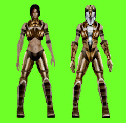 Pixel artwork illustration of sci-fi futuristic female warrior character in cyber armor suit on green screen background.