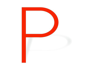 Wygenerowana cyfrowo grafika przedstawiająca czerwoną literę P rzucającą cień.