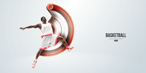 Realistic silhouette of a basketball player man in action isolated white background. Vector illustration © Yevheniia